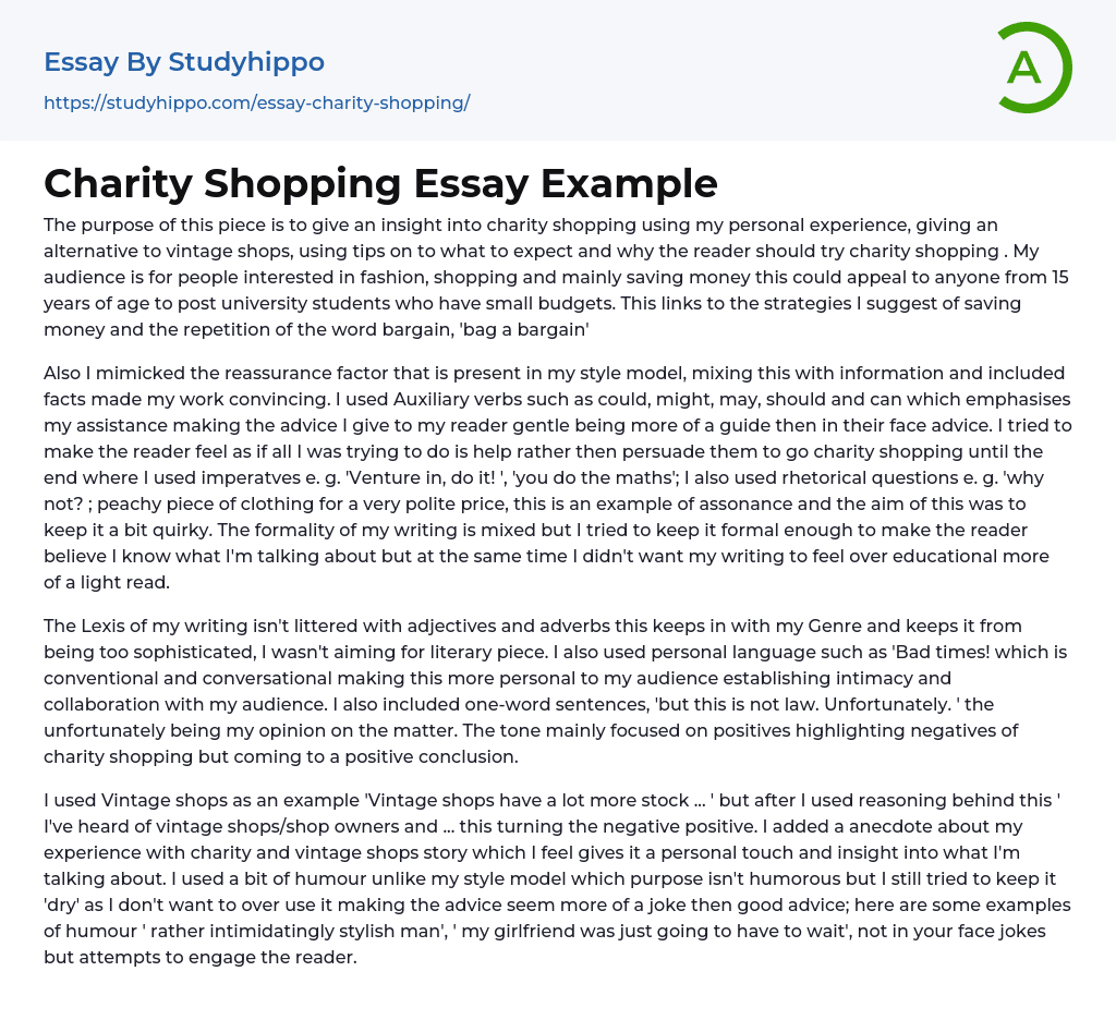 Charity Shopping Essay Example