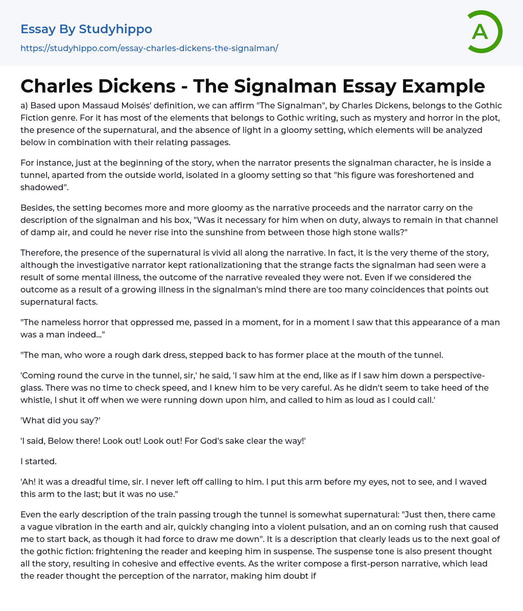 Charles Dickens – The Signalman Essay Example