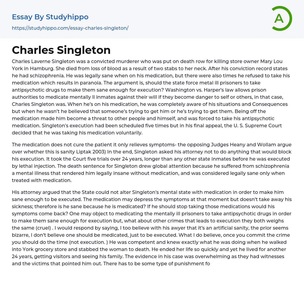 Charles Singleton Essay Example