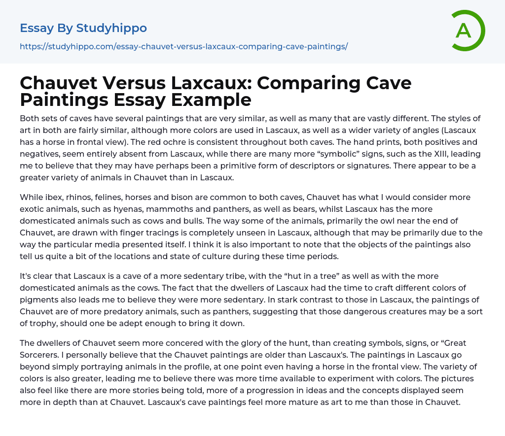 Chauvet Versus Laxcaux: Comparing Cave Paintings Essay Example