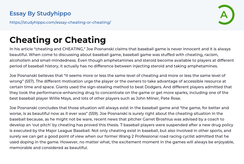 Cheating or Cheating Essay Example