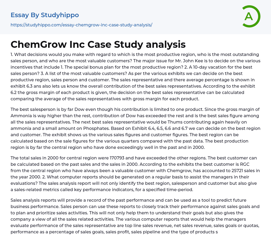 ChemGrow Inc Case Study analysis Essay Example