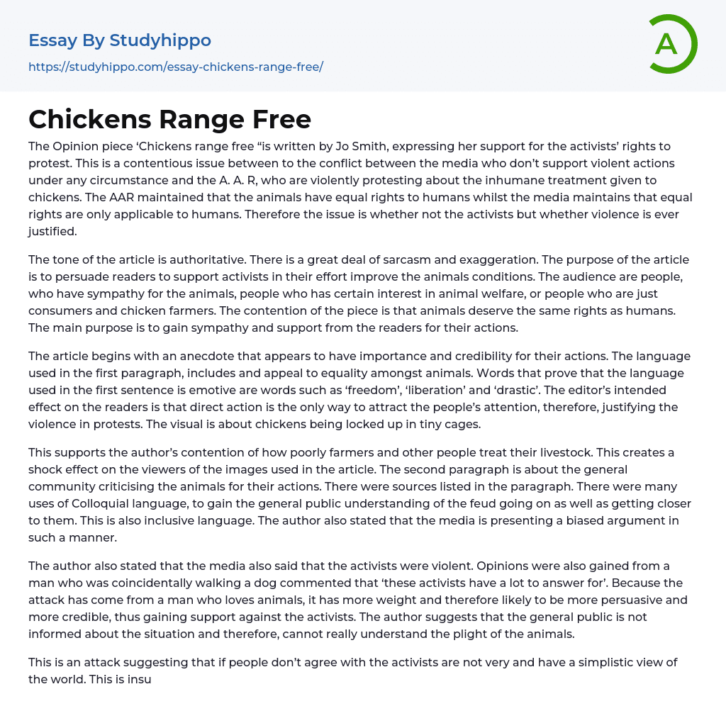 Chickens Range Free Essay Example
