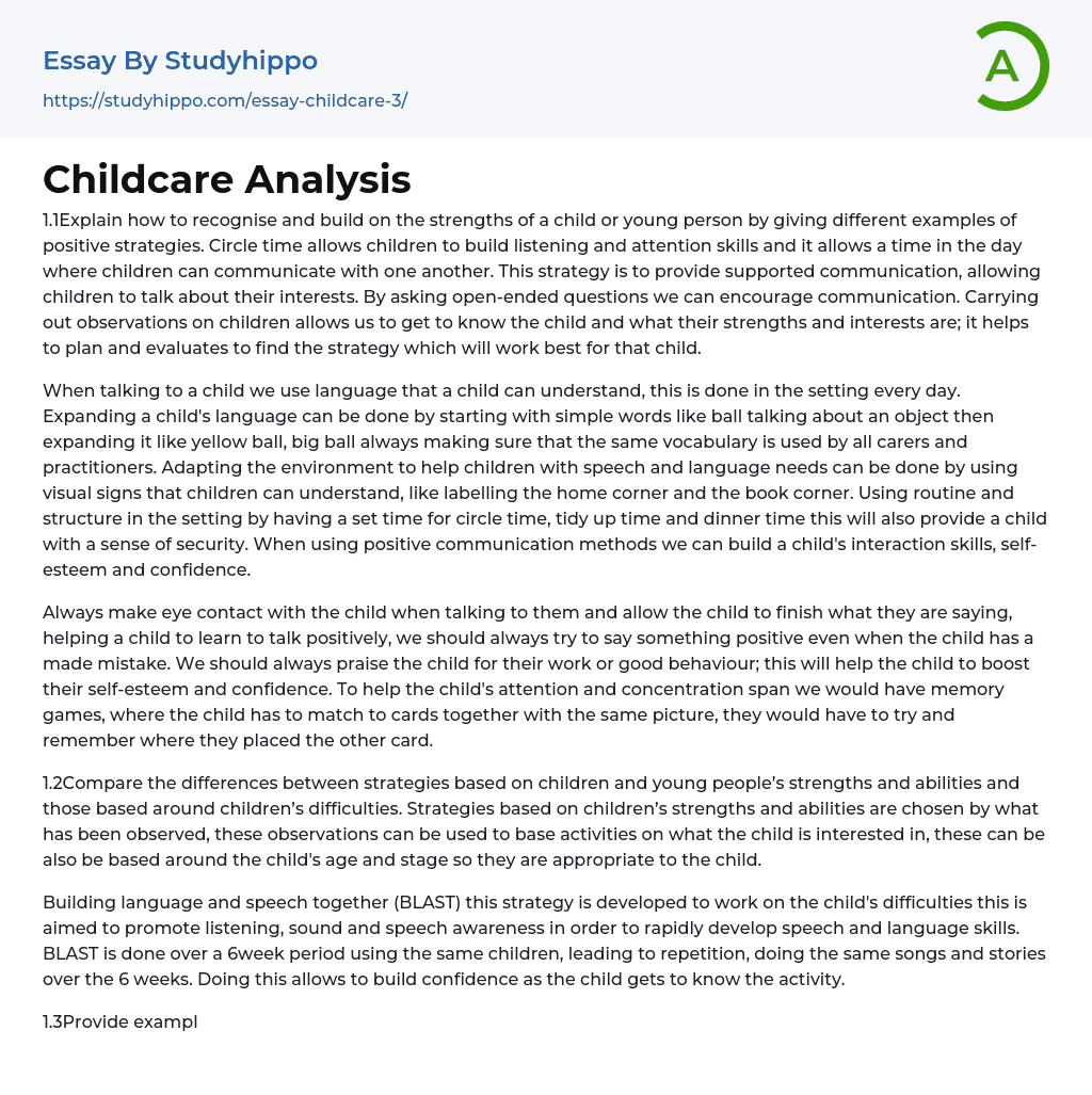 Childcare Analysis Essay Example