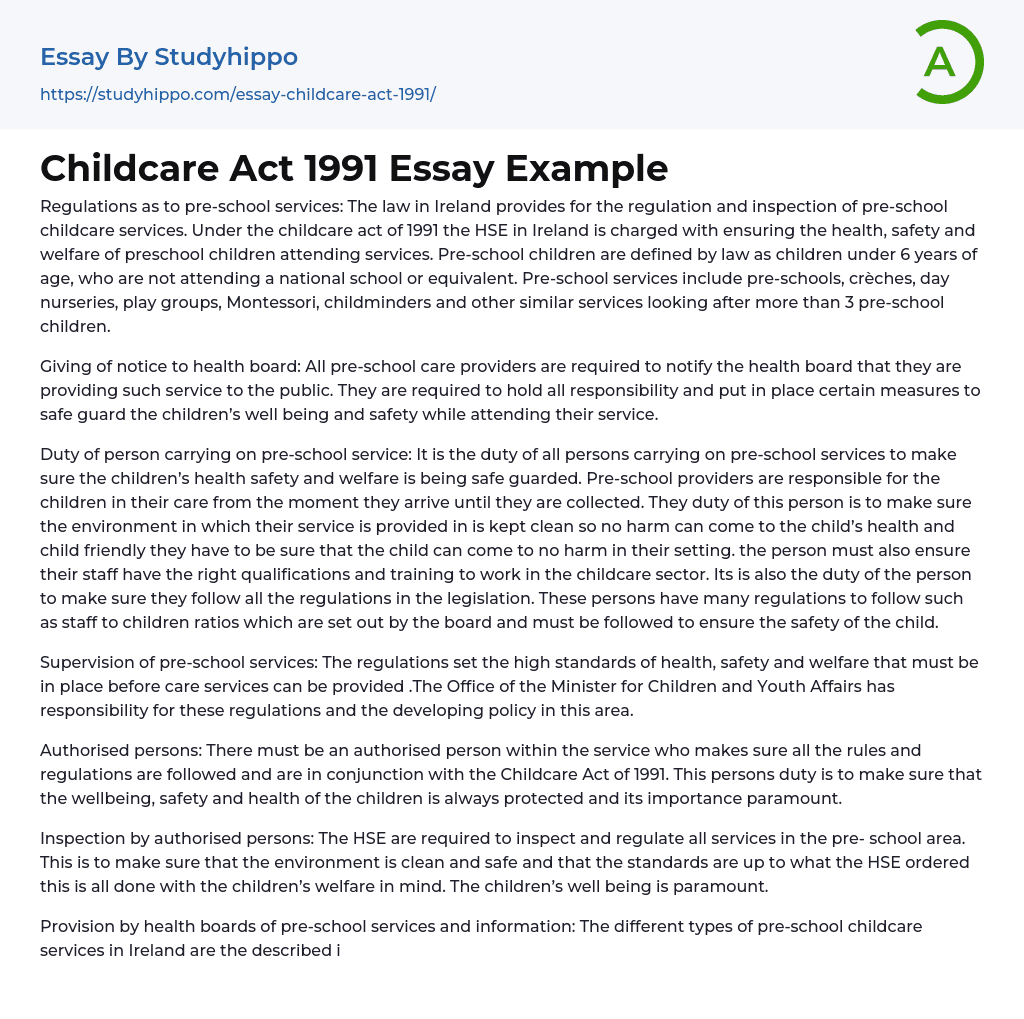 Childcare Act 1991 Essay Example