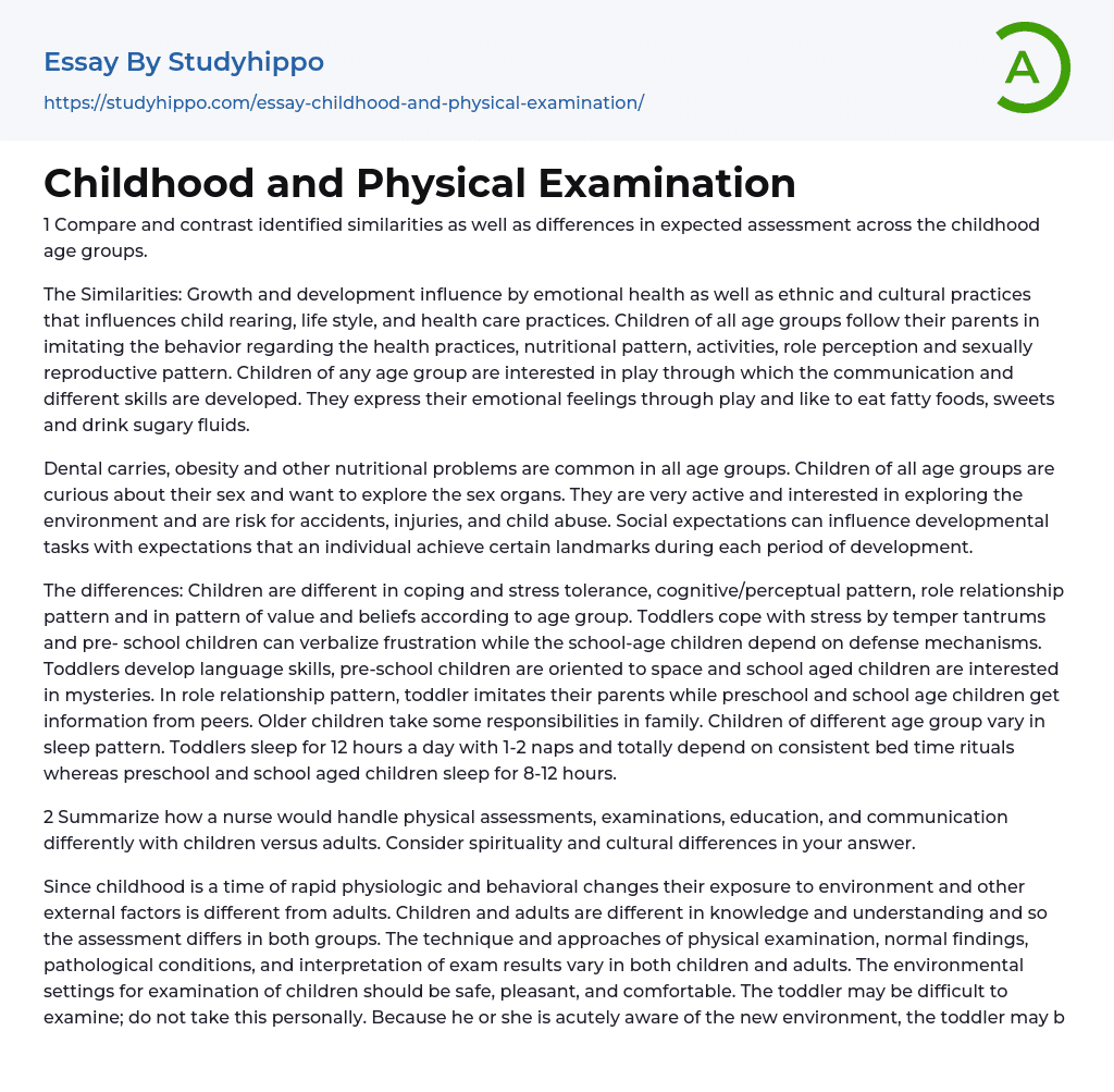 Childhood and Physical Examination Essay Example