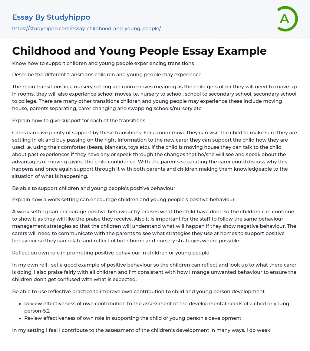 Childhood and Young People Essay Example
