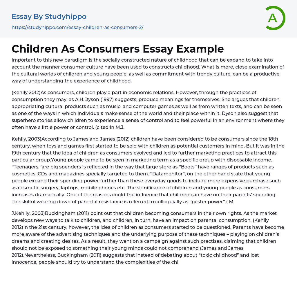 Children As Consumers Essay Example