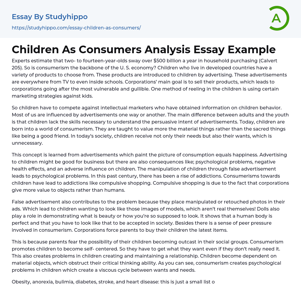 Children As Consumers Analysis Essay Example