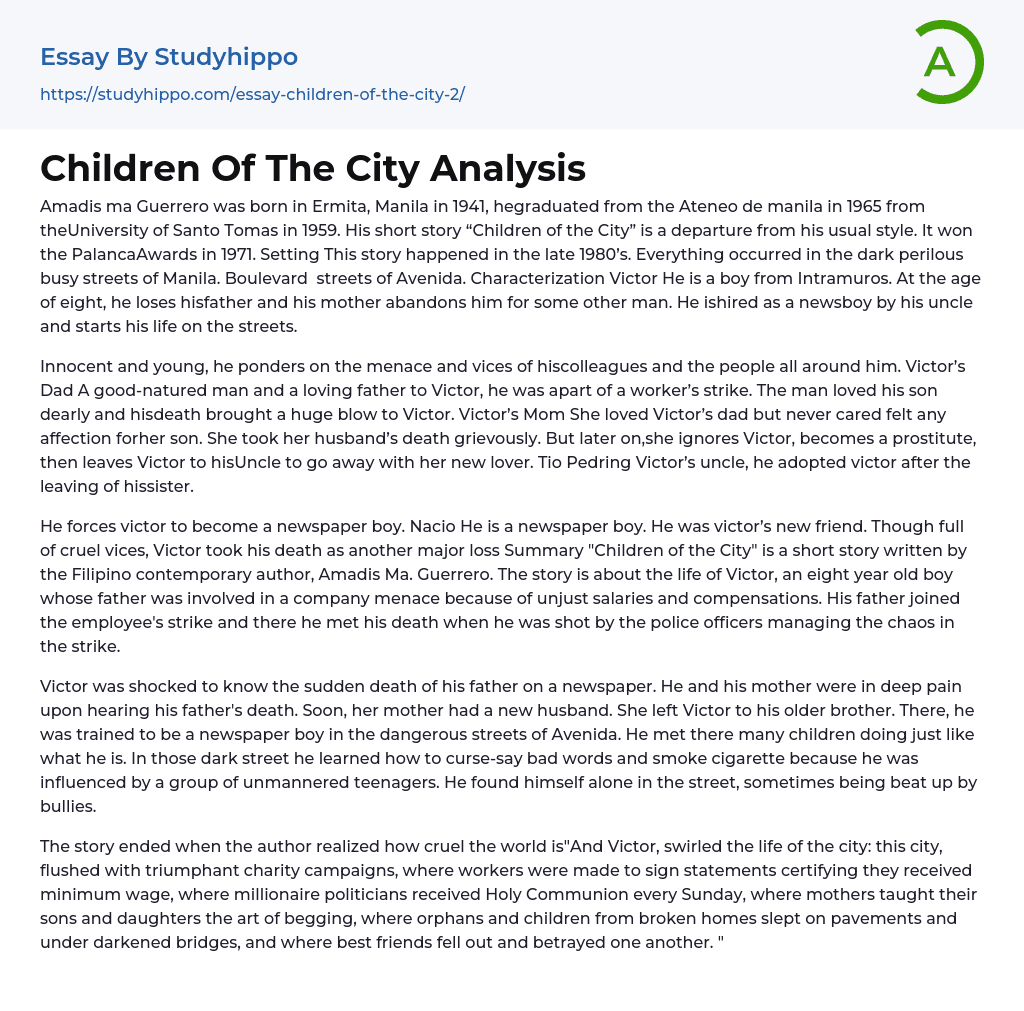 Children Of The City Analysis Essay Example