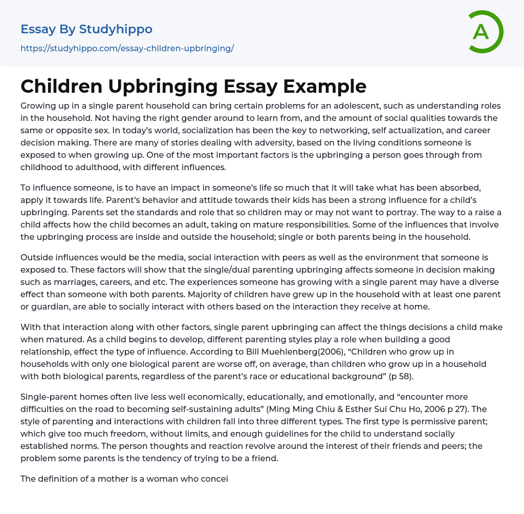 Children Upbringing Essay Example