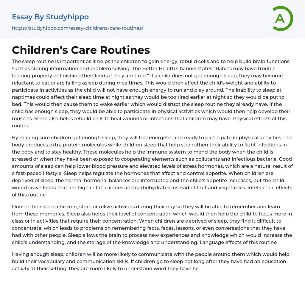 Children’s Care Routines Essay Example