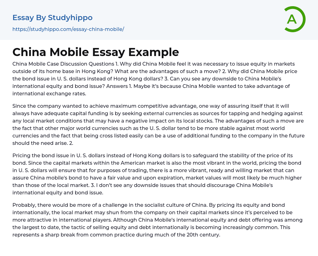 China Mobile Essay Example