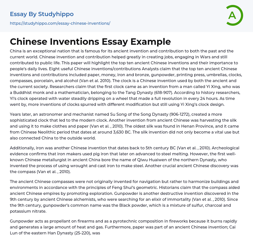 Chinese Inventions Essay Example