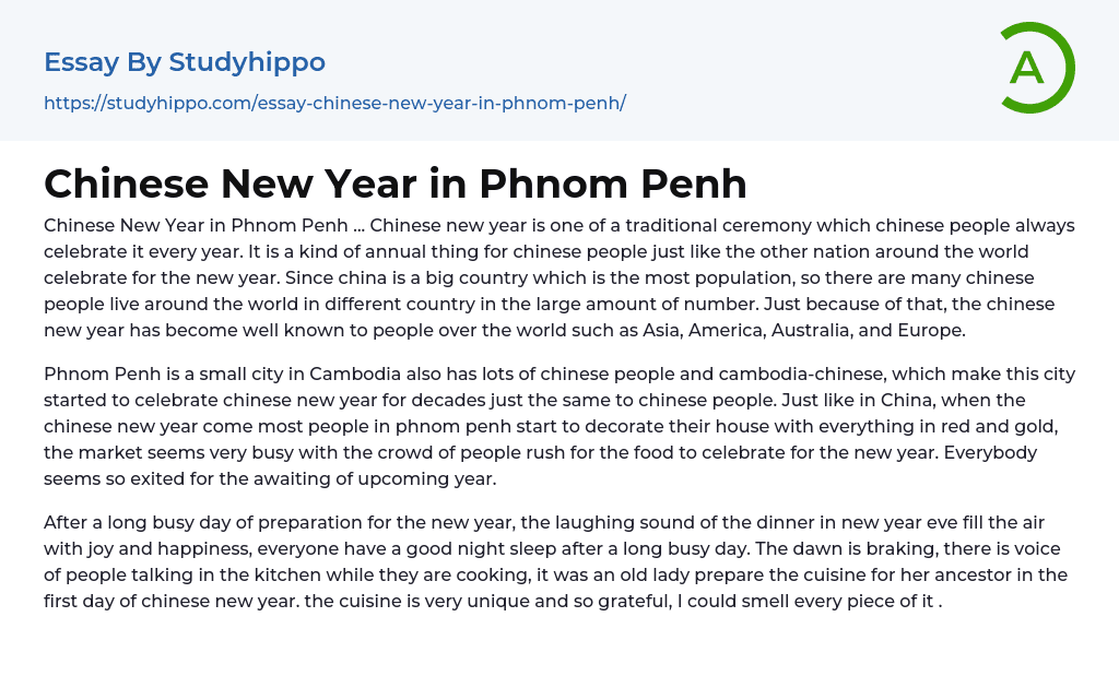 Chinese New Year in Phnom Penh Essay Example