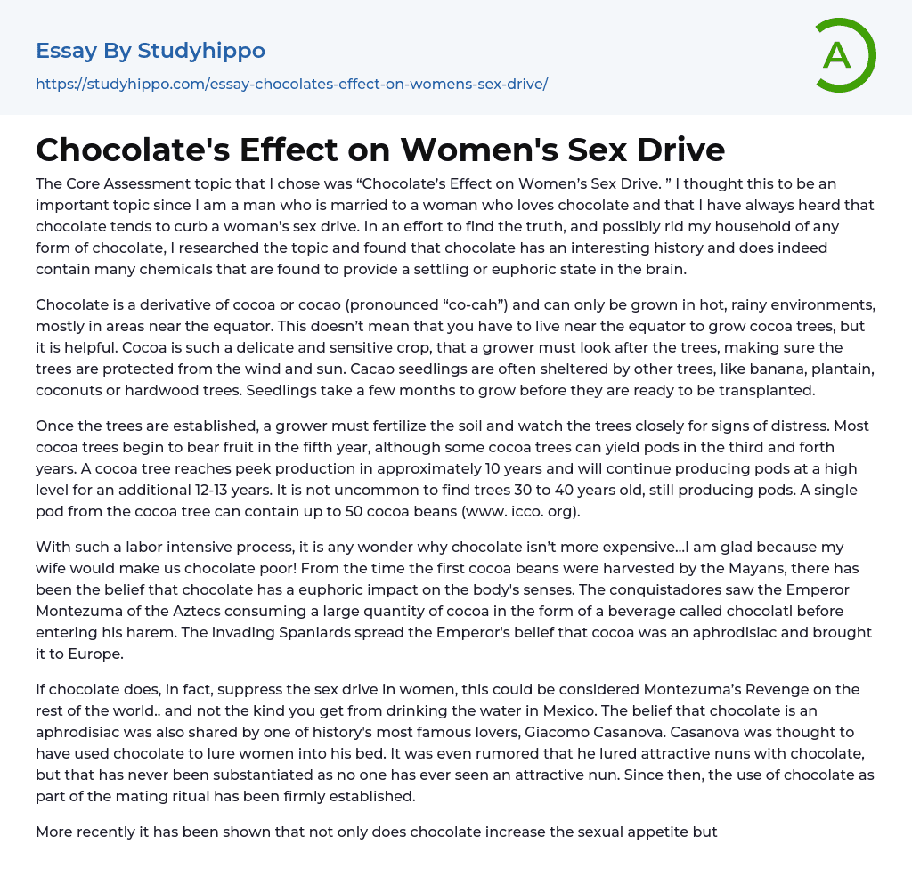 Chocolate’s Effect on Women’s Sex Drive Essay Example