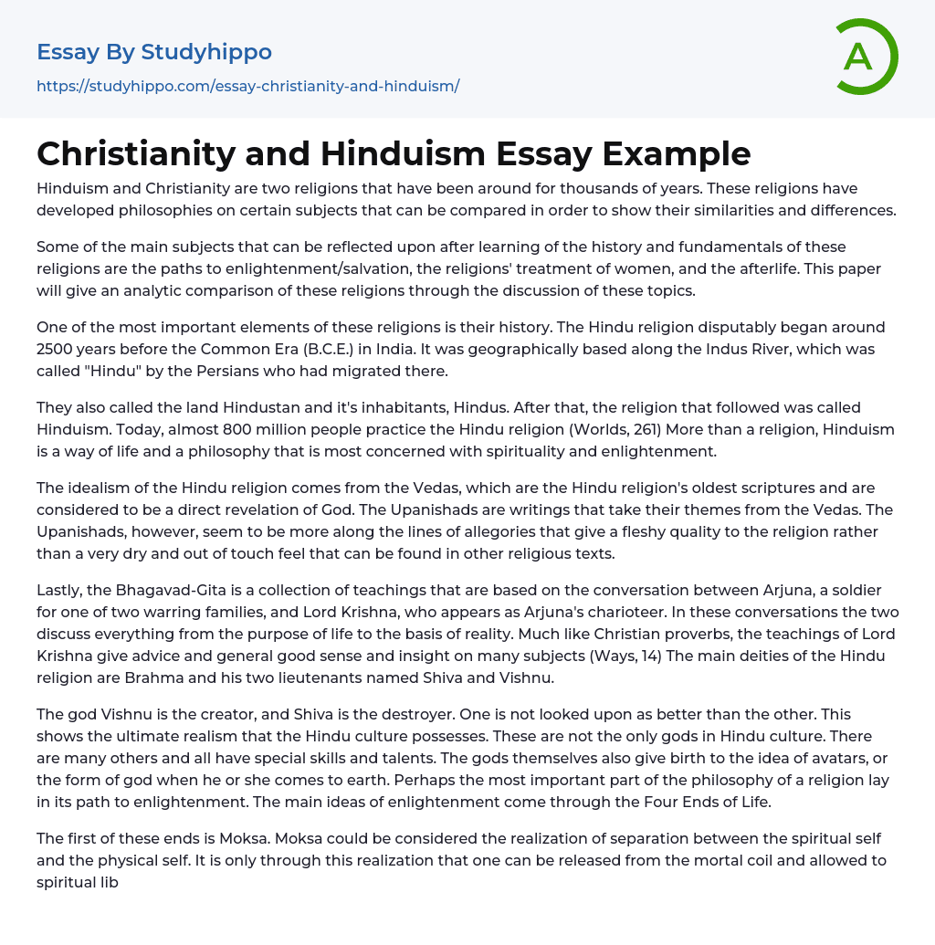Christianity and Hinduism Essay Example