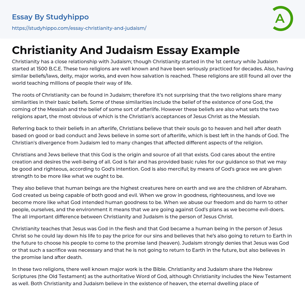 Christianity And Judaism Essay Example