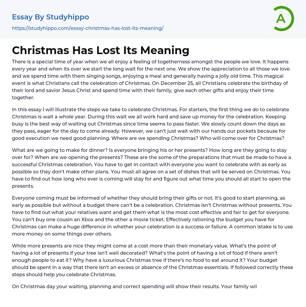 Christmas Has Lost Its Meaning Essay Example