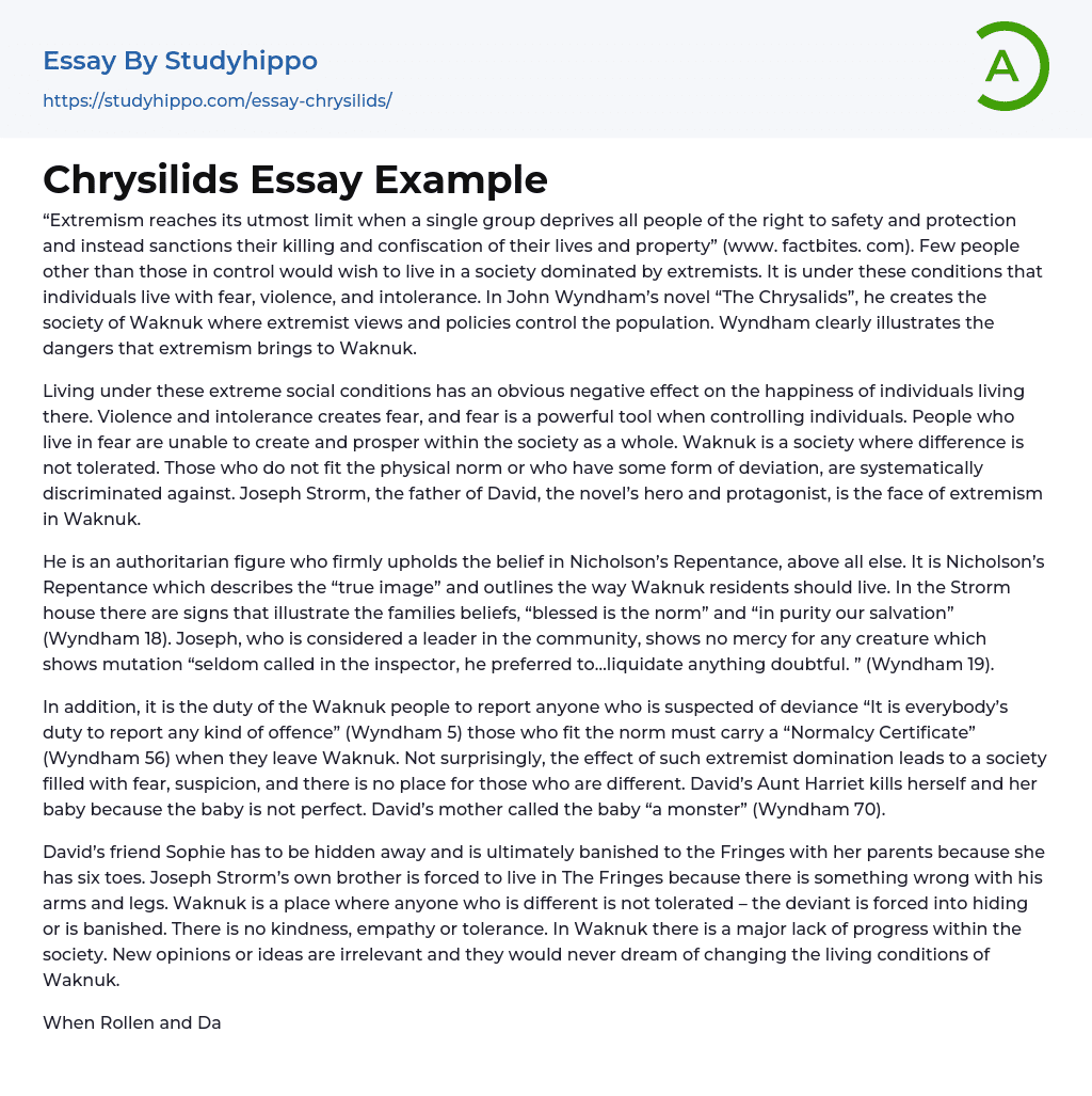 Chrysilids Essay Example