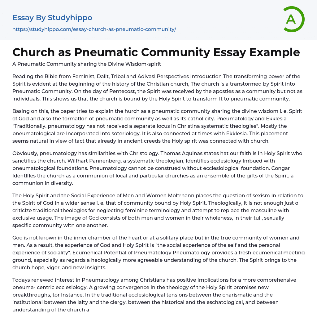 Church as Pneumatic Community Essay Example