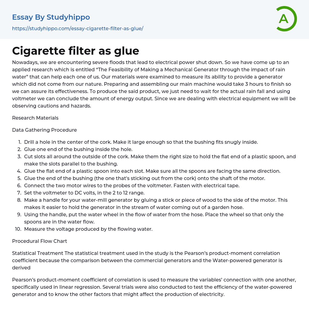 Cigarette filter as glue Essay Example