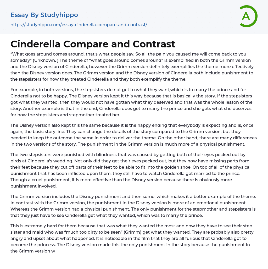 Cinderella Compare and Contrast Essay Example