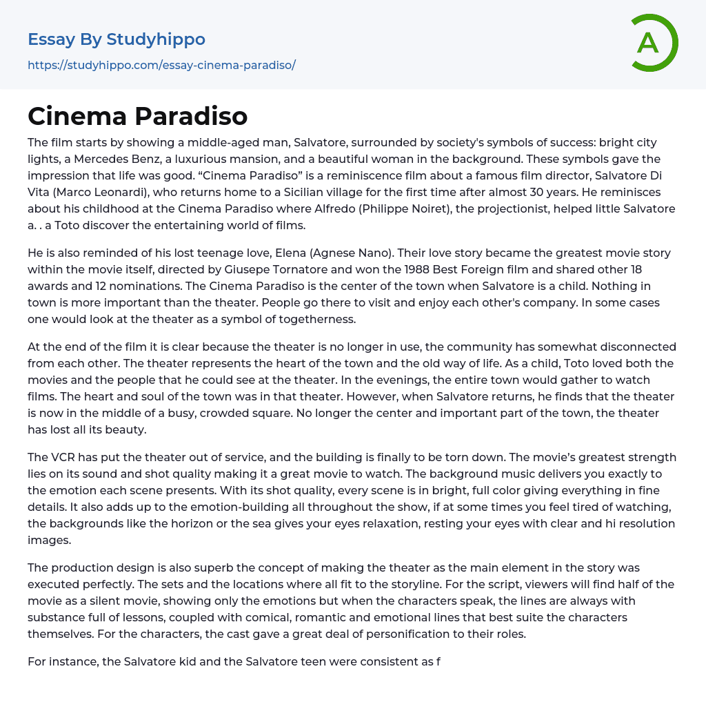 Cinema Paradiso Essay Example