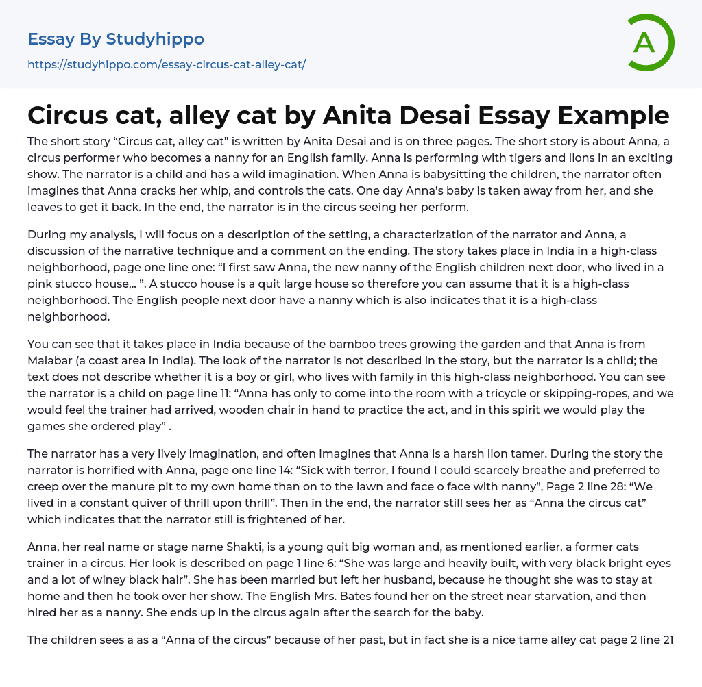Circus cat, alley cat by Anita Desai Essay Example