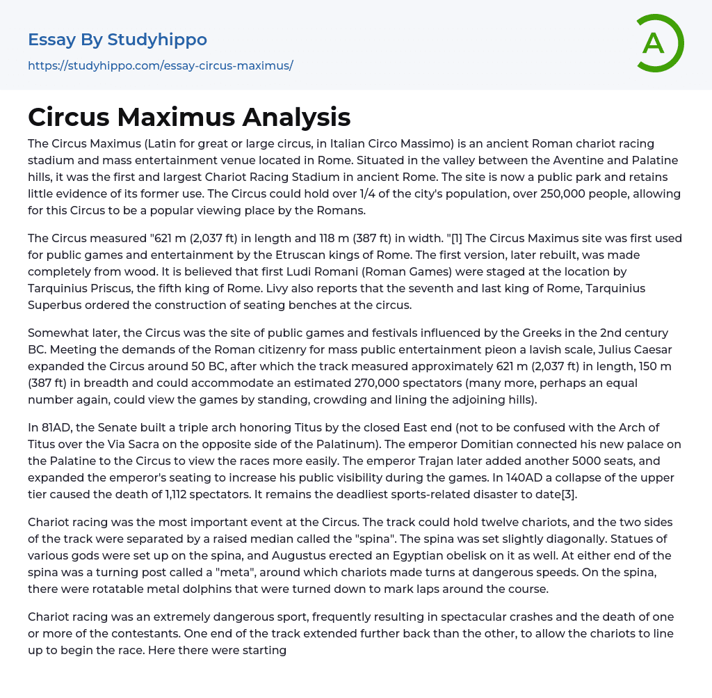 Circus Maximus Analysis Essay Example