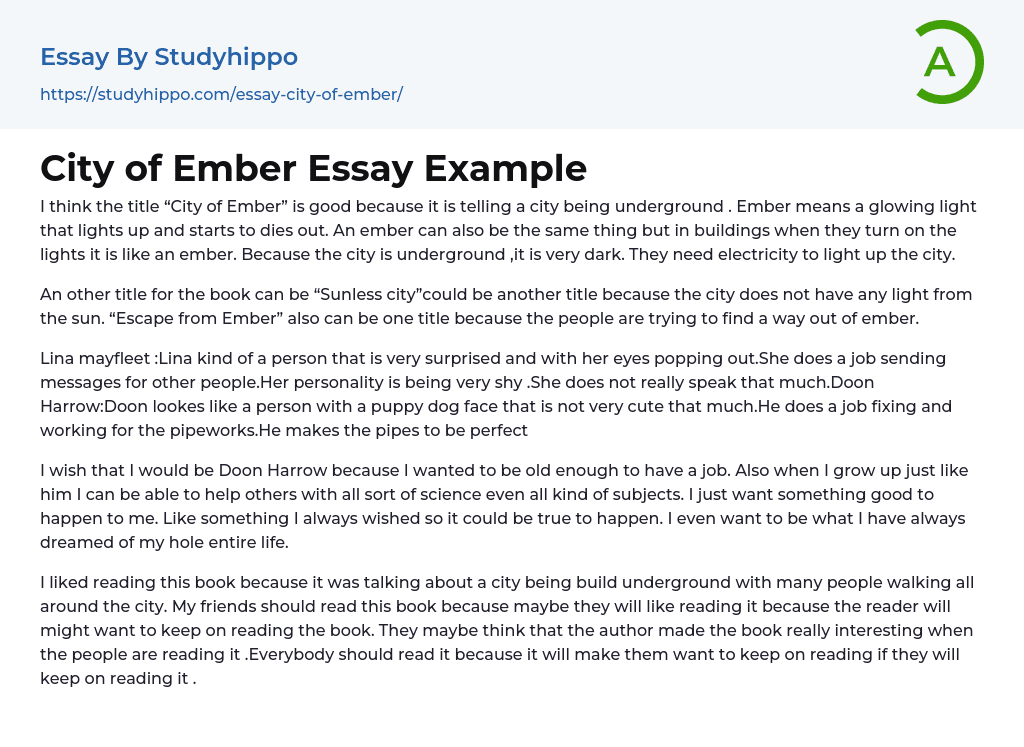 City of Ember Essay Example