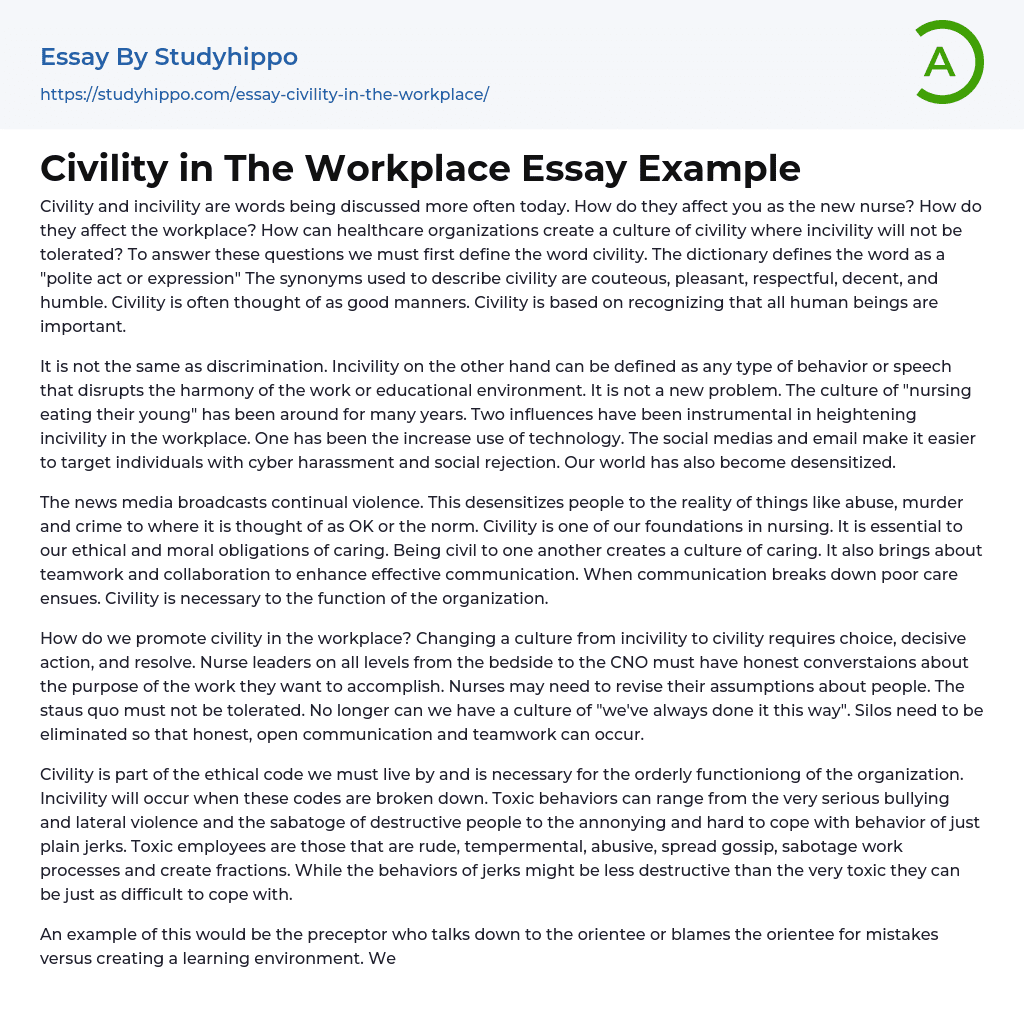 Civility in The Workplace Essay Example