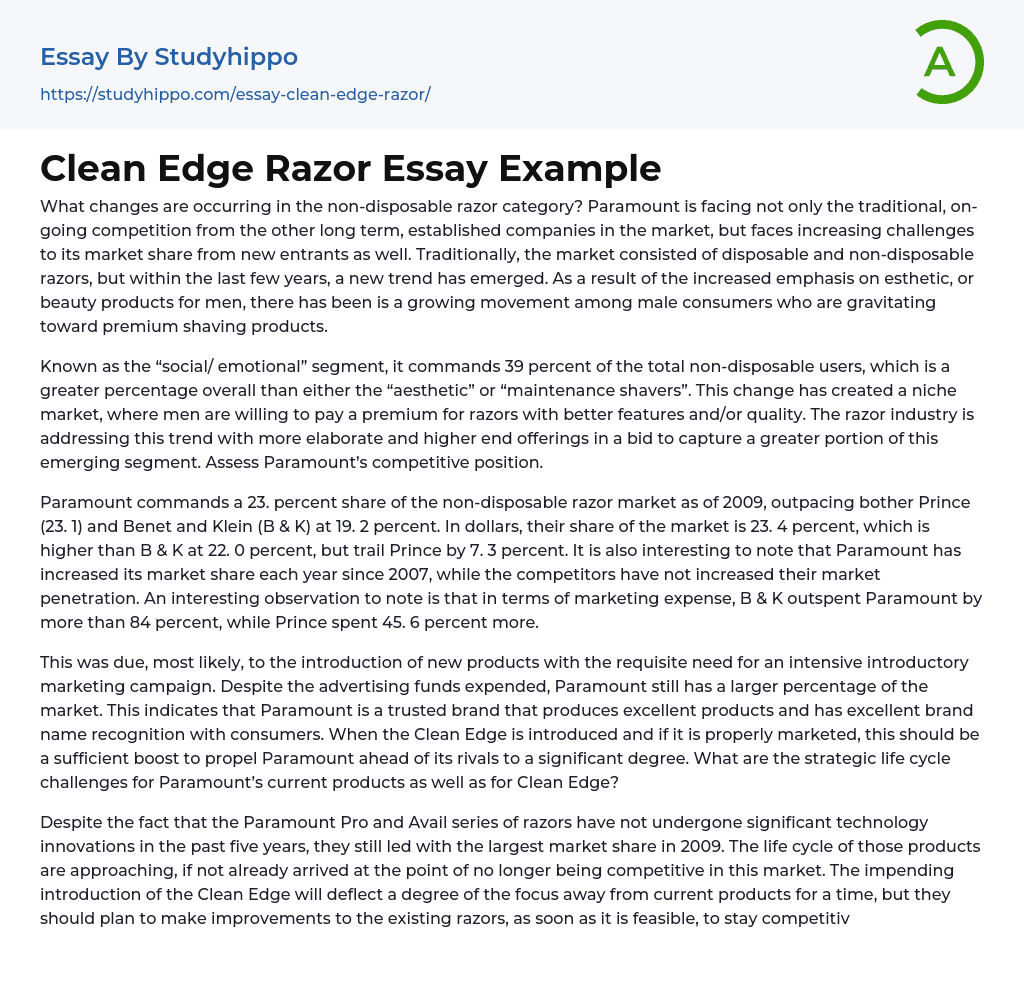 Clean Edge Razor Essay Example