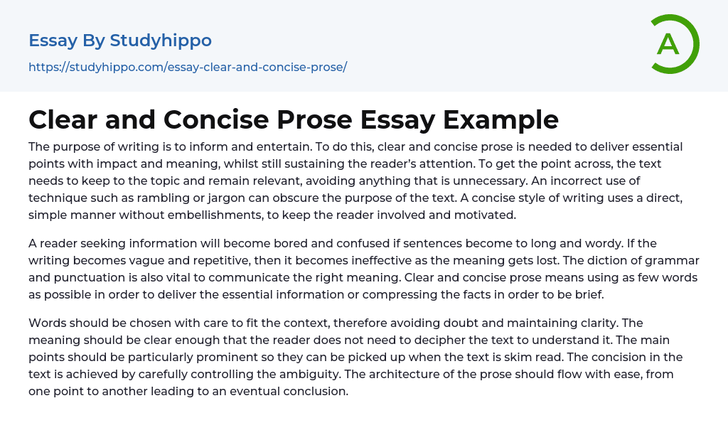 Clear and Concise Prose Essay Example