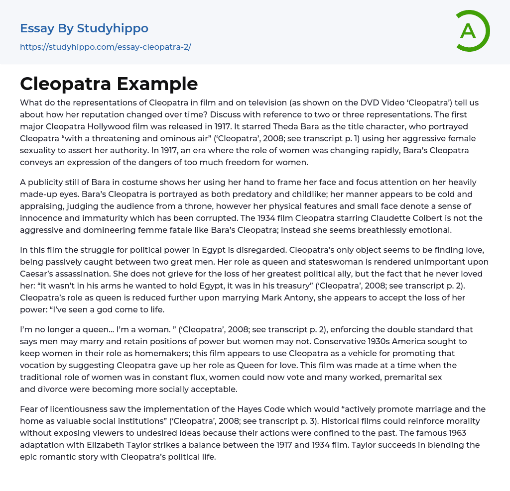 Cleopatra Example Essay Example