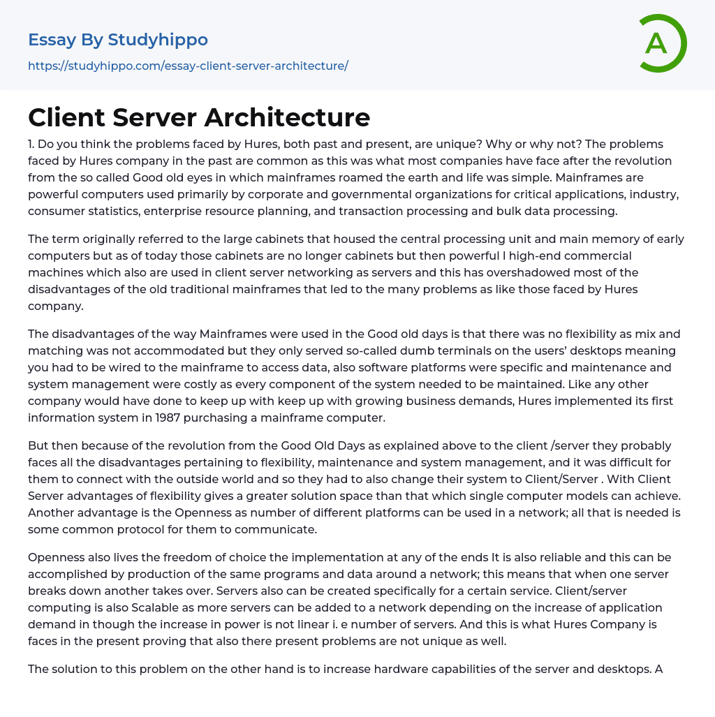 Client Server Architecture Essay Example