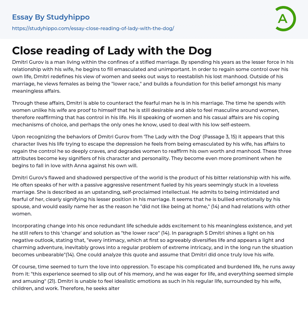 Close reading of Lady with the Dog Essay Example