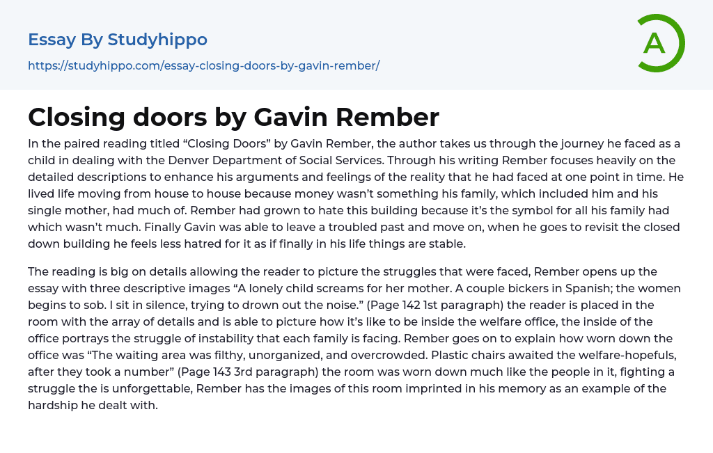 Closing doors by Gavin Rember Essay Example
