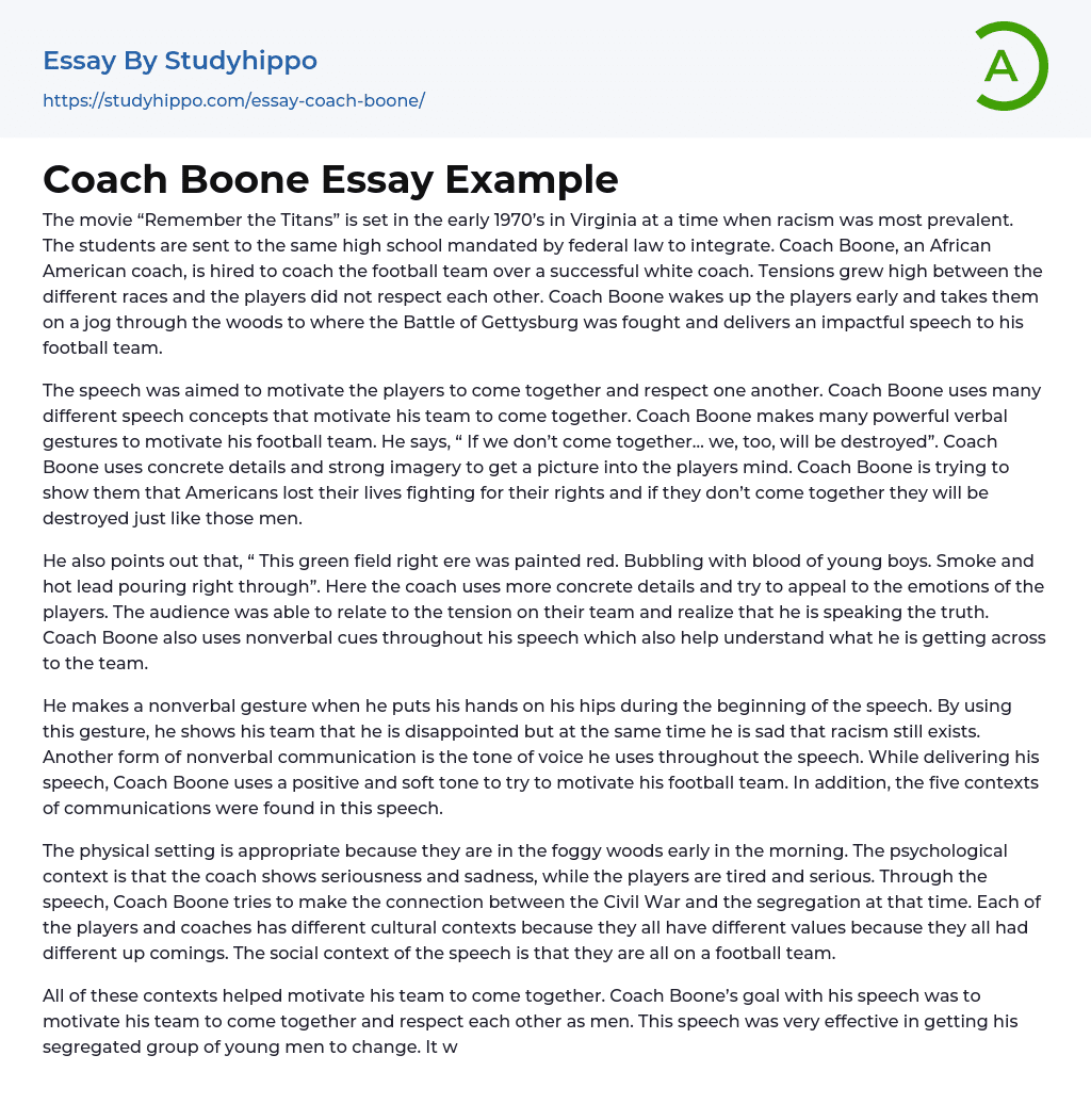 Coach Boone Essay Example