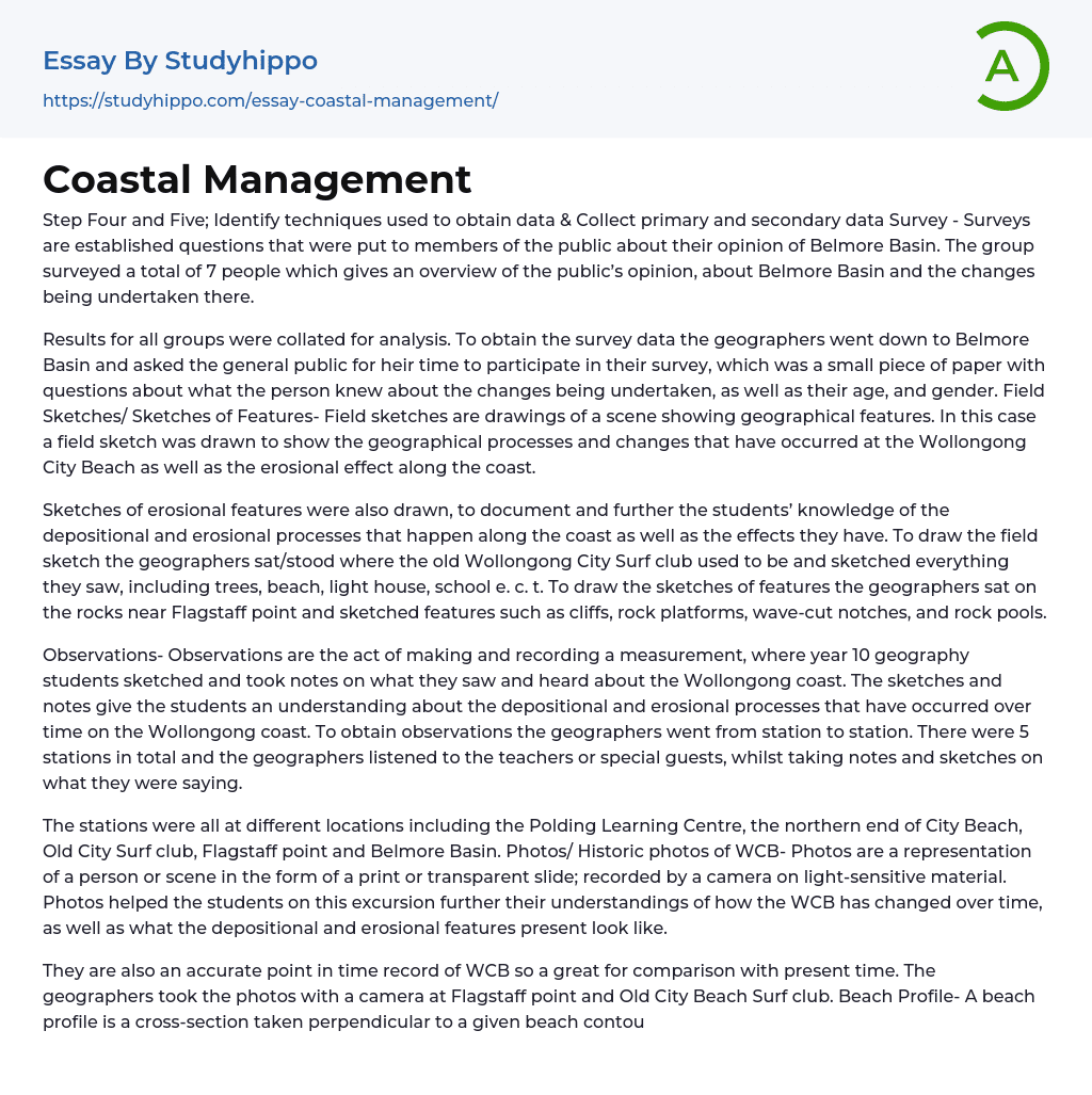 Coastal Management Essay Example