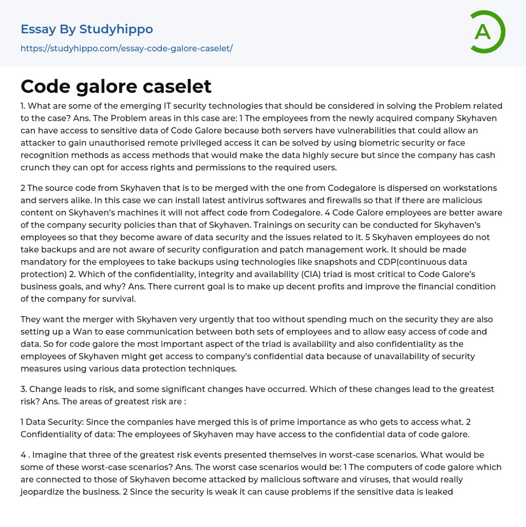 Code galore caselet Essay Example