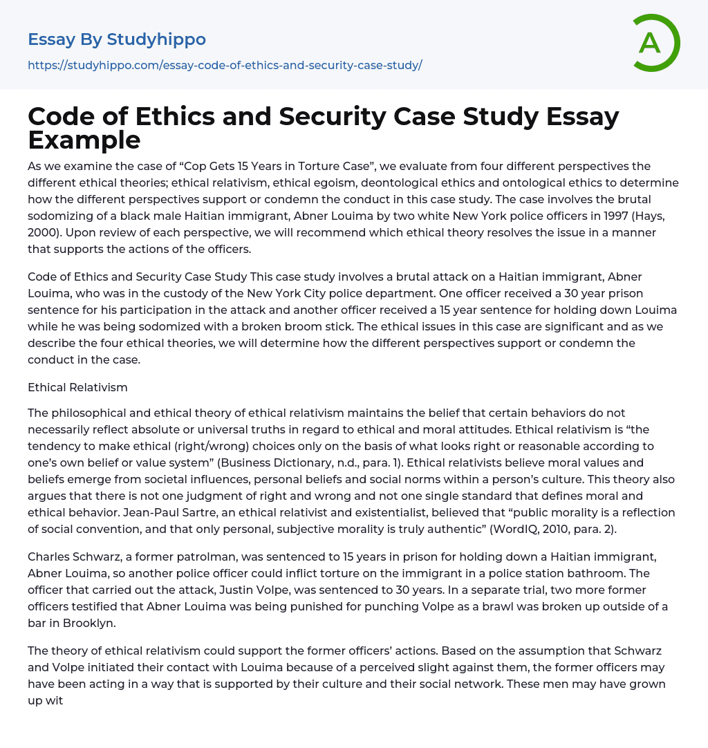 Code of Ethics and Security Case Study Essay Example