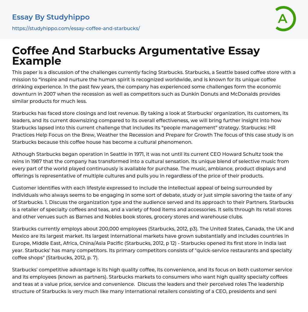 Coffee And Starbucks Argumentative Essay Example