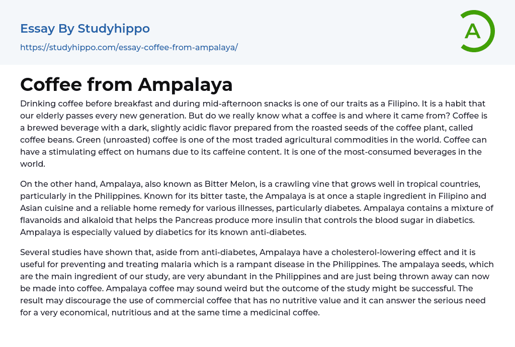 Coffee from Ampalaya Essay Example