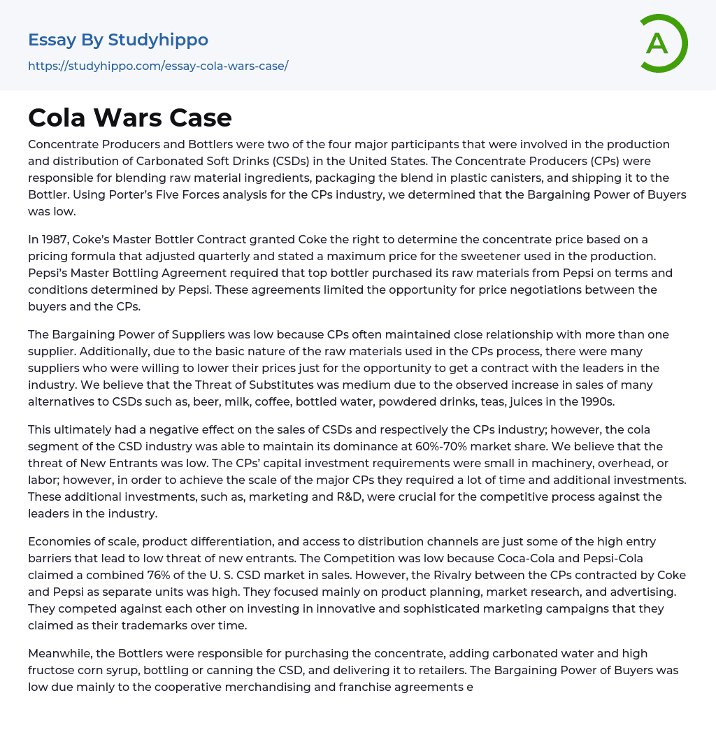 Cola Wars Case Essay Example