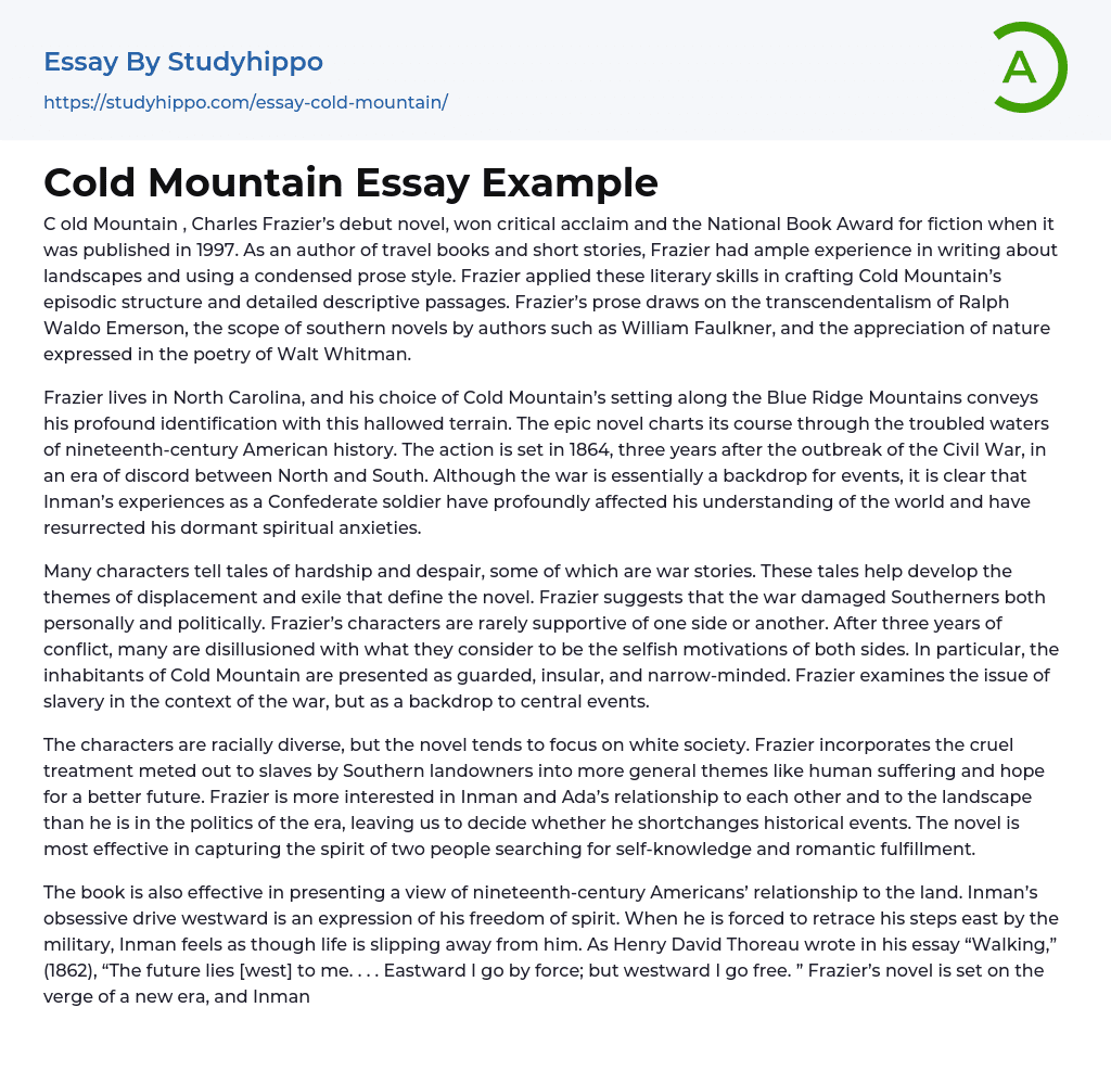 Cold Mountain Essay Example