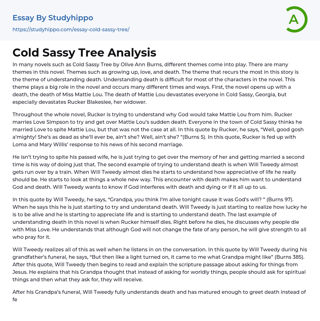 Cold Sassy Tree Analysis Essay Example