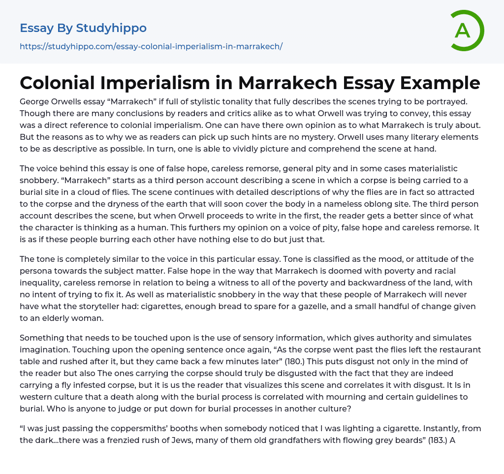 Colonial Imperialism in Marrakech Essay Example