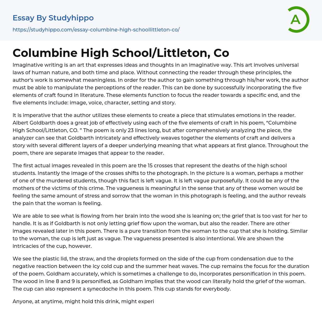 Columbine High School/Littleton, Co Essay Example
