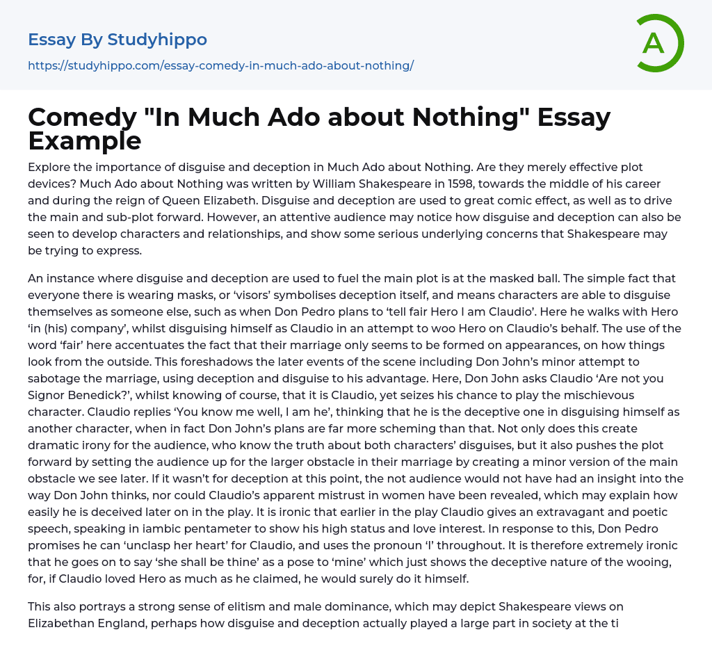 Comedy “In Much Ado about Nothing” Essay Example